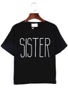 Romwe Letter Print Loose Black T-shirt