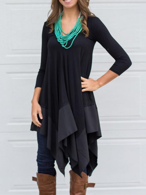 Romwe Asymmetrical Tshirt Black Dress With Chiffon Hem