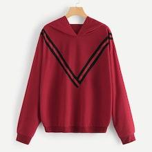 Romwe Plus Contrast Striped Hooded Sweatshirt