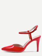 Romwe Red Pointed Toe Slingback Ankle Strap Pumps