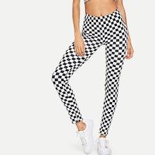 Romwe Elastic Waist Gingham Leggings