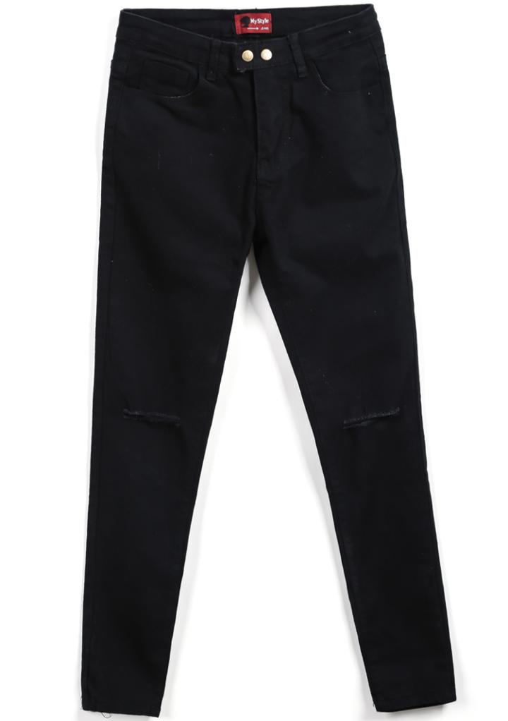 Romwe Slim Ripped Pockets Denim Pant