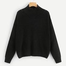 Romwe Eyelet Detail Mock-neck Sweater