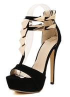 Romwe Black Metal Embellished High Heel Sandals