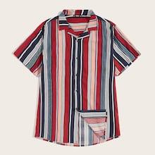 Romwe Guys Revere Collar Button Front Striped Shirt