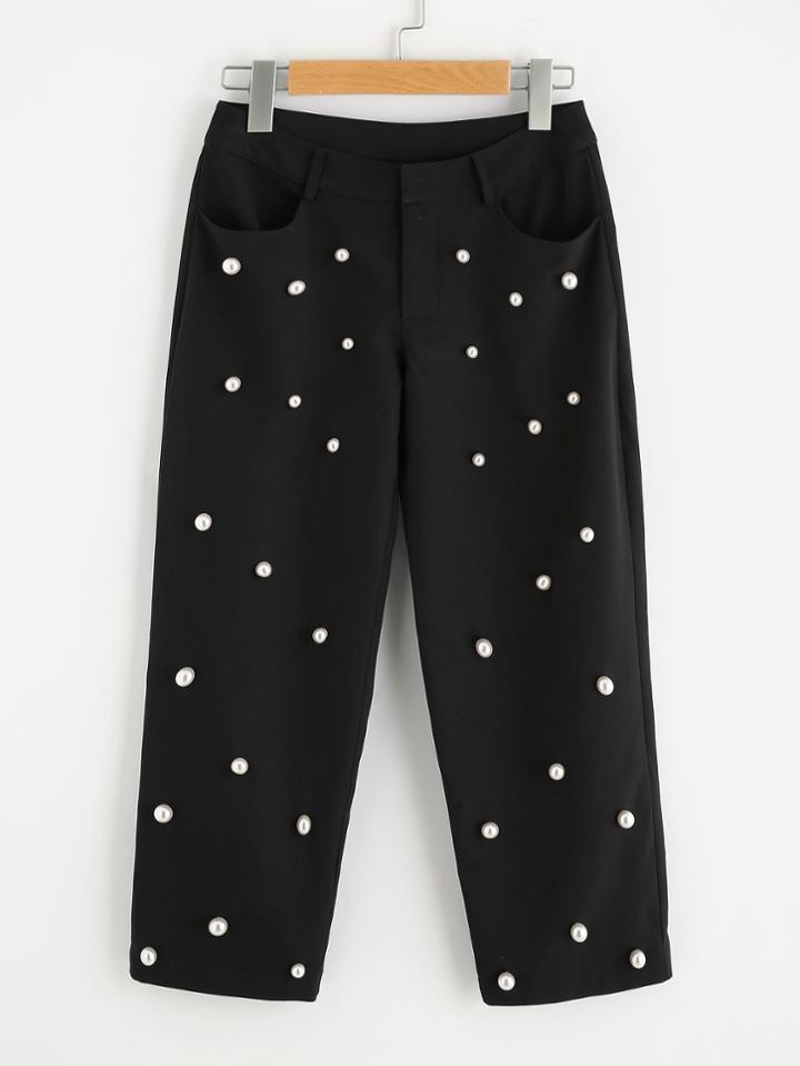 Romwe Pearl Beaded Cropped Pants