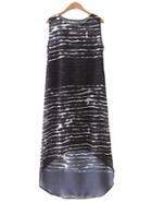 Romwe Black Sleeveless Stripe High Low Dress