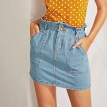 Romwe Paperbag Waist Slant Pocket Denim Skirt