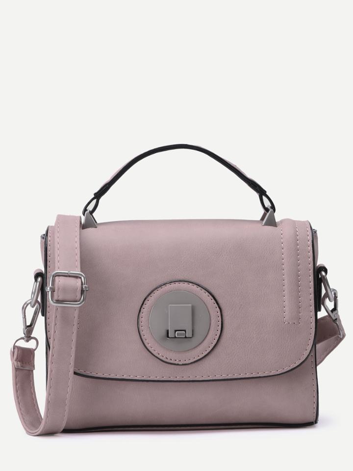 Romwe Pink Pu Flap Handbag With Strap