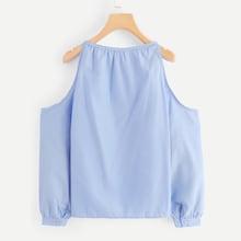 Romwe Open Shoulder Tie Neck Blouse