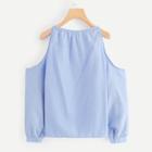 Romwe Open Shoulder Tie Neck Blouse