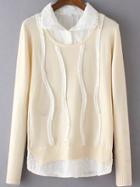 Romwe Lapel Embroidered Contrast Trims Apricot Sweater With Beaded