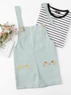 Romwe Cat Embroidered Pocket Pinafore Shorts