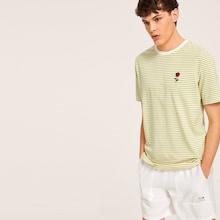 Romwe Guys Rose Embroidered Striped T-shirt