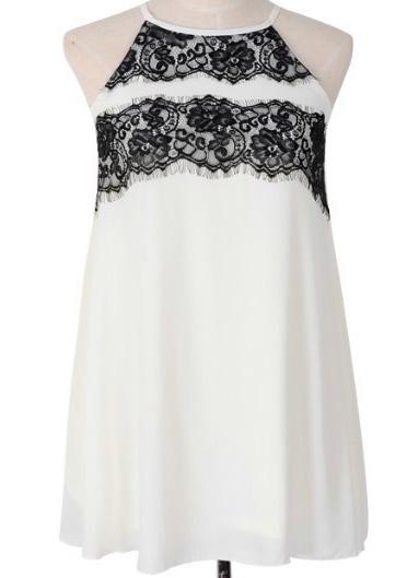 Romwe Spaghetti Strap Lace Hollow Dress