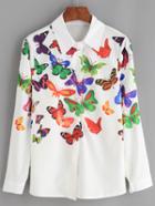 Romwe White Butterfly Print Blouse