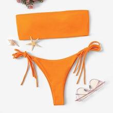 Romwe Bandeau With Tie Side Bikini Set