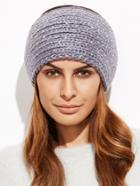 Romwe Grey Rhinestone Studded Textured Knit Headband