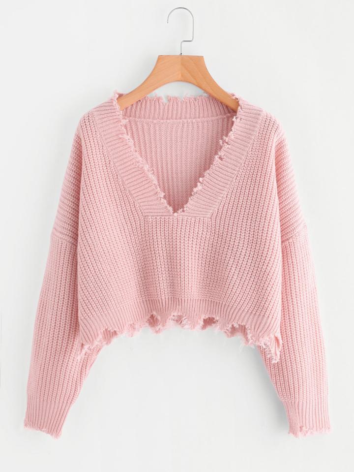 Romwe Raw Cut Crop Jumper
