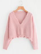Romwe Raw Cut Crop Jumper