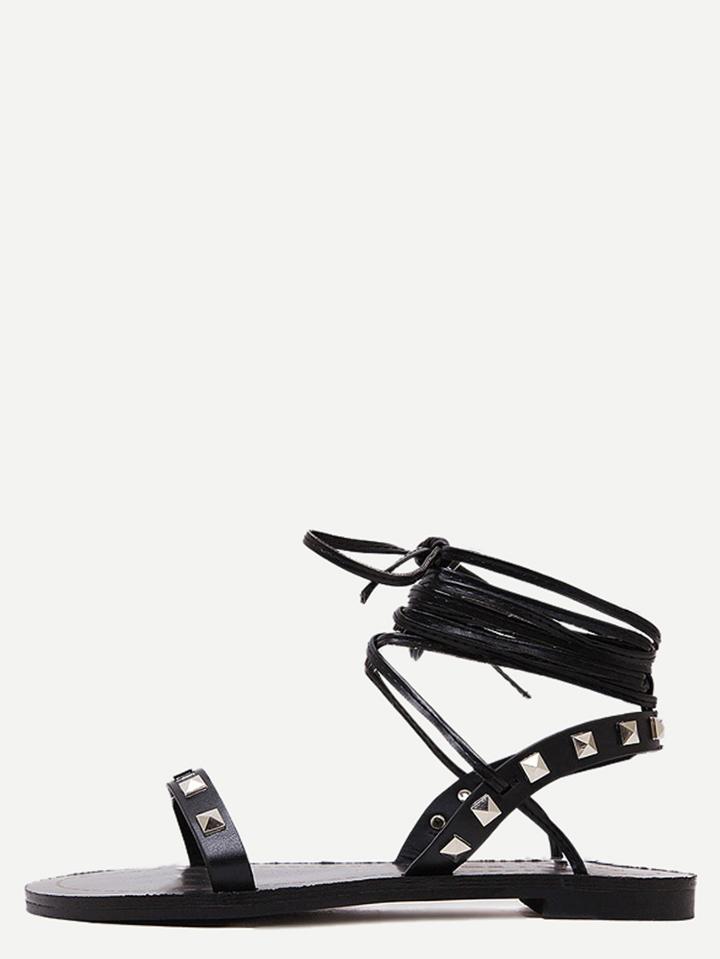Romwe Black Peep Toe Metal Decorated Sandals