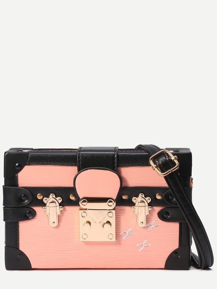 Romwe Pink Print Pushlock Box Bag
