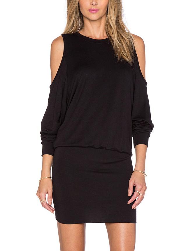 Romwe Open Shoulder Drop Waist Black Dress