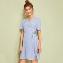 Romwe Polka Dot Knot Cuff Tie Side Wrap Dress