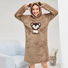 Romwe Bear Pattern Plush Hooded Dress