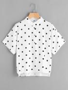 Romwe Textured Dots Dip Hem Dropped Shoulder Top