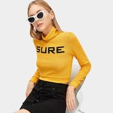 Romwe Letter Print High Neck Crop Tee