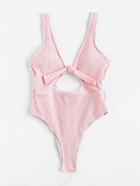 Romwe Knot Front Cutout Plunge Swimsuit
