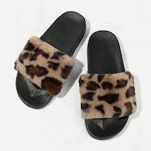 Romwe Leopard Pattern Fluffy Slippers