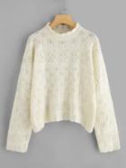 Romwe Drop Shoulder Scallop Trim Cable Knit Sweater