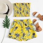 Romwe Pineapple Print Crop Shirred Top With Shorts