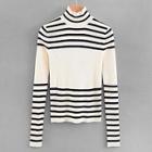 Romwe High Neck Striped Fitted Jumper