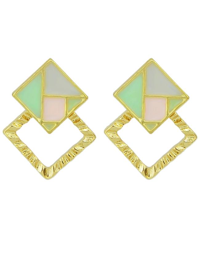 Romwe New Trendy Square Shape Alloy Blue Enamel Stud Earrings Woman