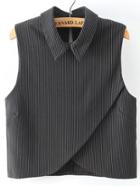 Romwe Vertical Striped Wrap Black Shirt