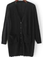 Romwe With Pockets Hollow Side Slit Black Cardigan