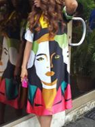 Romwe Color Block Pop Portrait Print Shift Dress