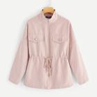 Romwe Drawstring Waist O-ring Zip Up Coat
