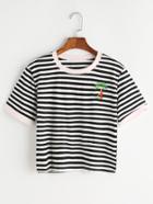 Romwe Coconut Trees Embroidered Contrast Striped Ringer Tee