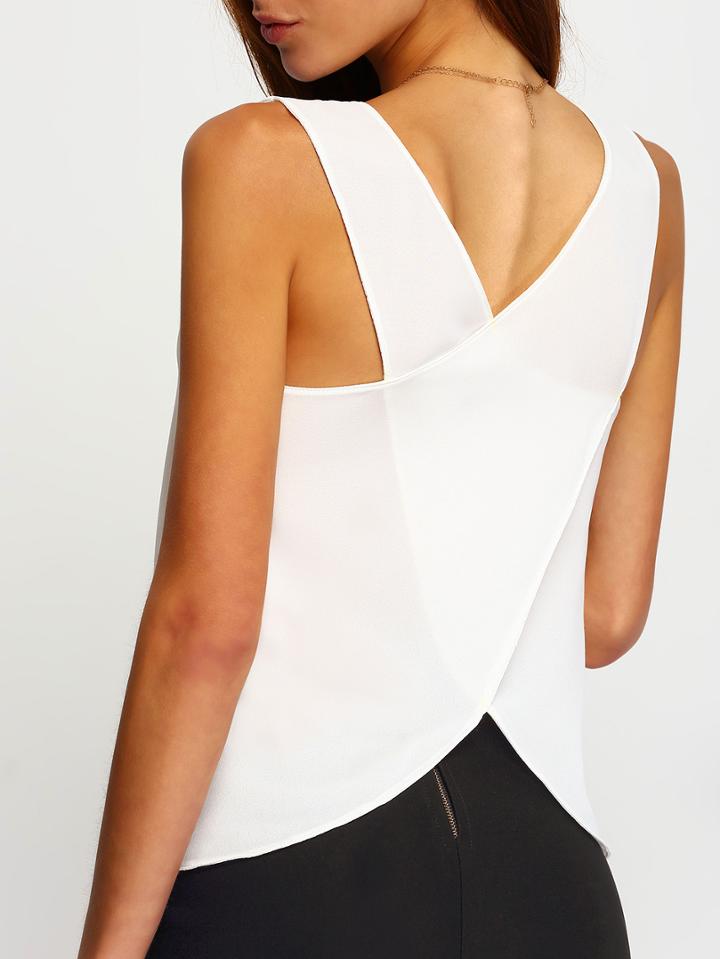 Romwe Wrap Back Chiffon Tank Top