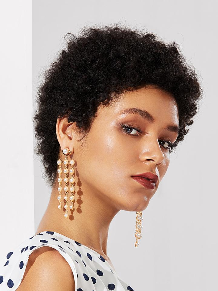 Romwe Faux Pearl Decorated Drop Earrings
