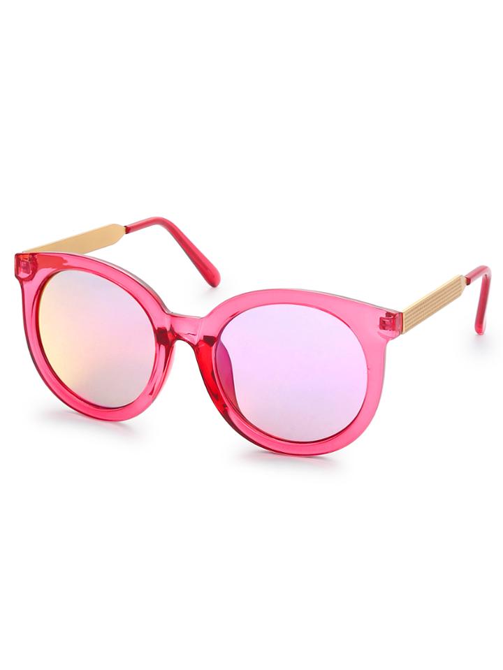 Romwe Pink Clear Frame Iridescent Lens Sunglasses
