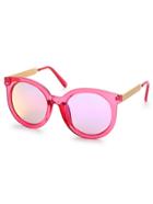 Romwe Pink Clear Frame Iridescent Lens Sunglasses