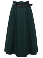 Romwe Belt Pleated Green Skirt