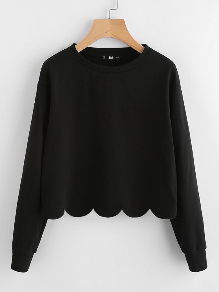 Romwe Drop Shoulder Scallop Hem Sweatshirt