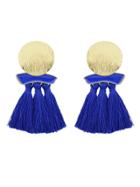 Romwe Blue Boho Earrings Round Metal With Colorful Handmade Tassel Drop Earrings