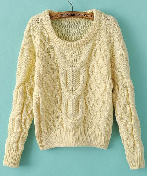 Romwe Diamond Patterned Crop Beige Sweater